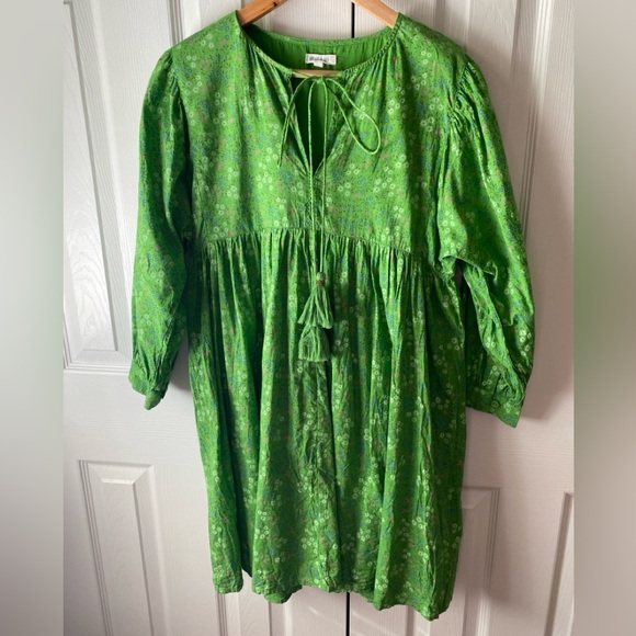 BEAU & RO Murray Mini Babydoll Cottagecore Dress In Green Petite Floral SZ S - Picture 2 of 11